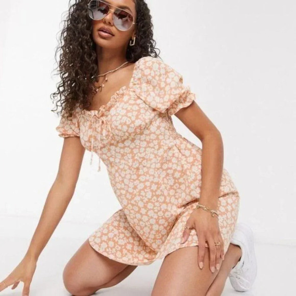 MISSGUIDED Tie Bust Milkmaid Floral‎ Dress Size 8 - Picture 1 of 8